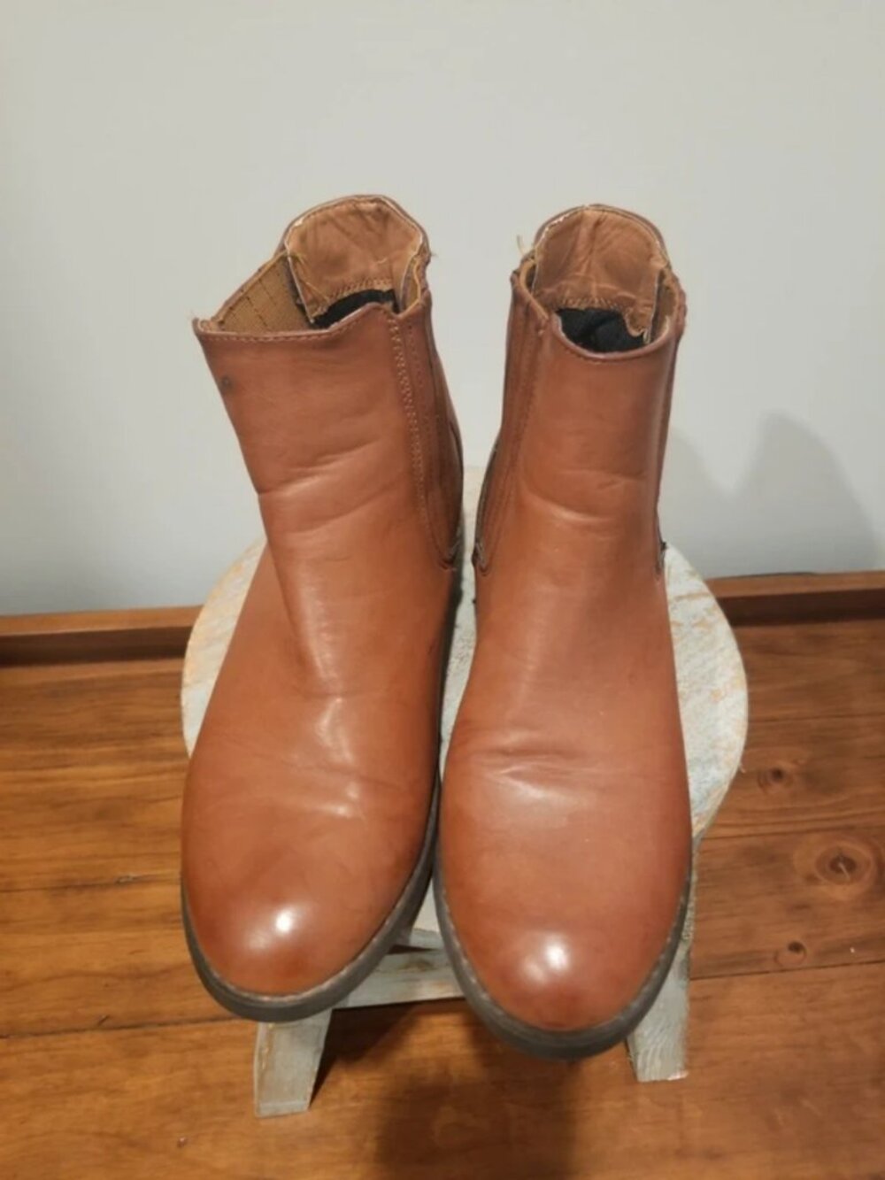 Faux Leather Cognac Brown Ankle Booties – Size 9